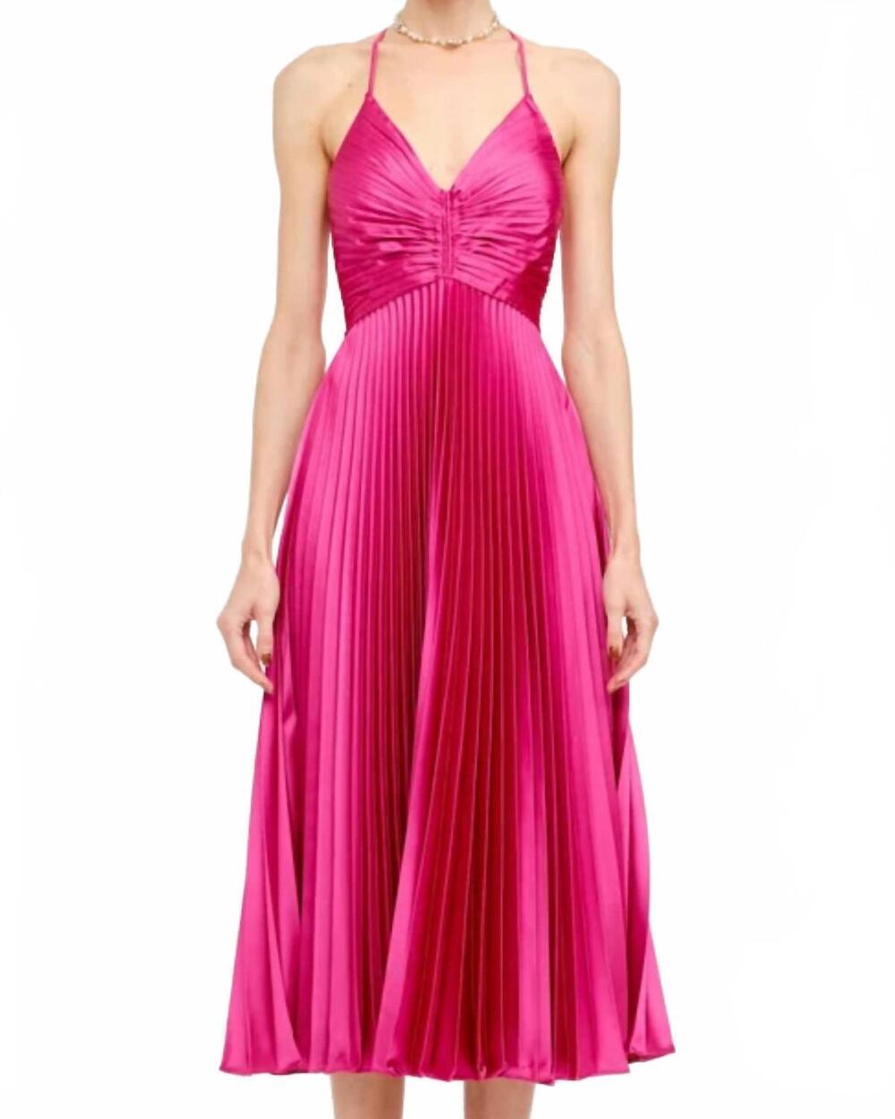 NEW SOFIE THE LABEL maren pleated dress in fuchsia
